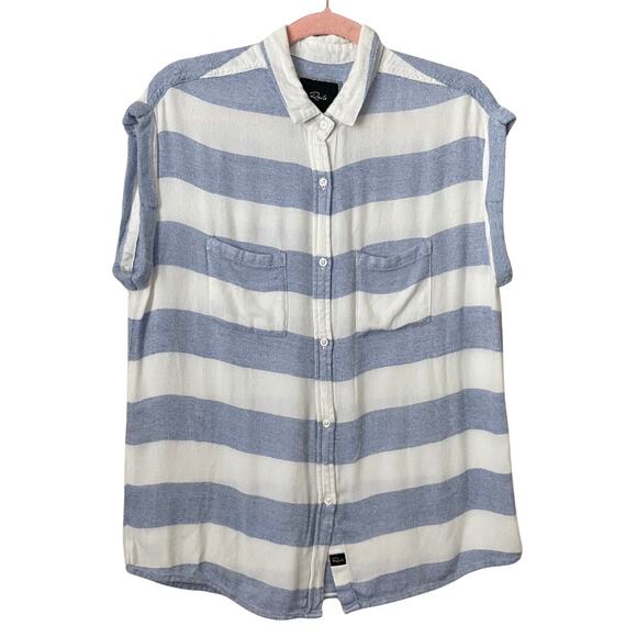 Rails Top Womens Medium Blue White Striped Button Up Tank Beach Coastal Neutral - Picture 1 of 10